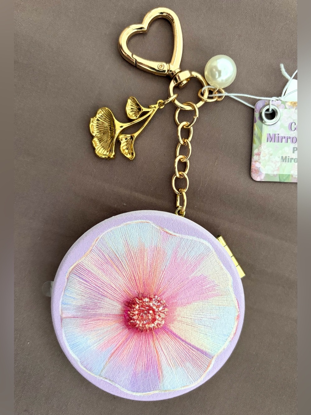 Compact Mirror Keychain, Superbloom Pink Purple Gold Floral, Urban Outfitters - Picture 4 of 7